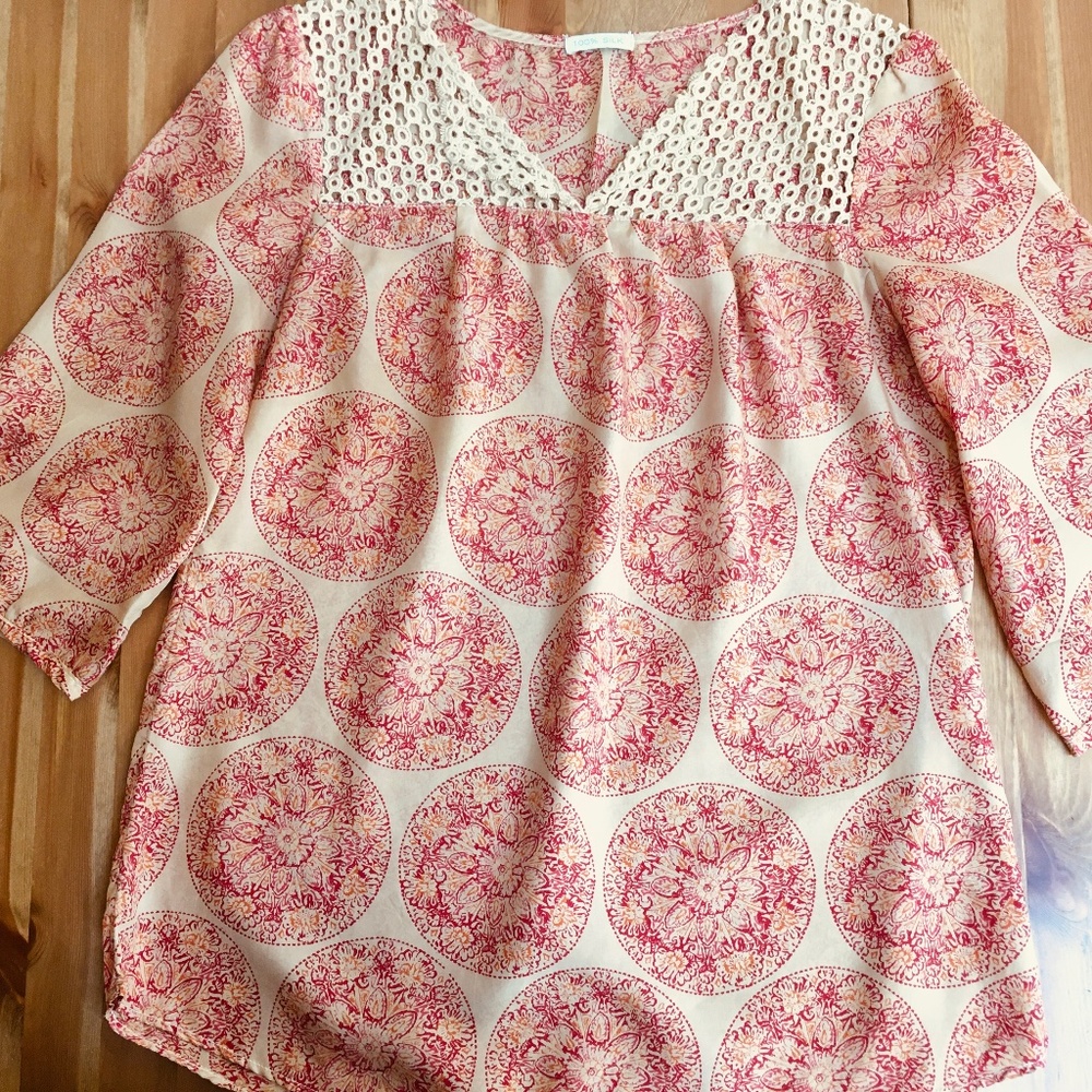 Silk Blouse with Crochet Collar